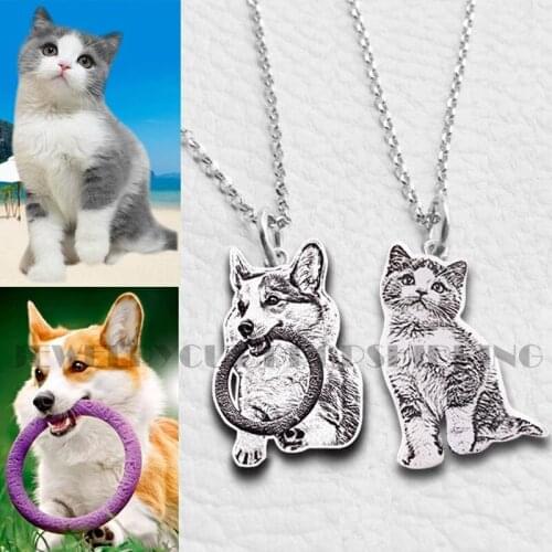 Custom Pet Necklace 925 Sterling Silver Photo Personalized Memory Jewelry Pendant Name Engrave keepsake Dog CAT Tag portrait
