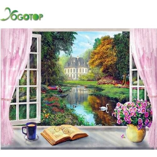 Full square/round Embroidery natural landscape 5d Diy Diamond Painting Window frame scenery rhinestone mosaic Home Decor YY1176