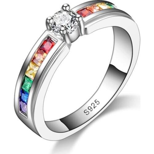 Rainbow Promise Beautiful Engagement Rings For Lover 925 Sterling Silver Elegant Jewelry High Quality Austrain Rhinestone