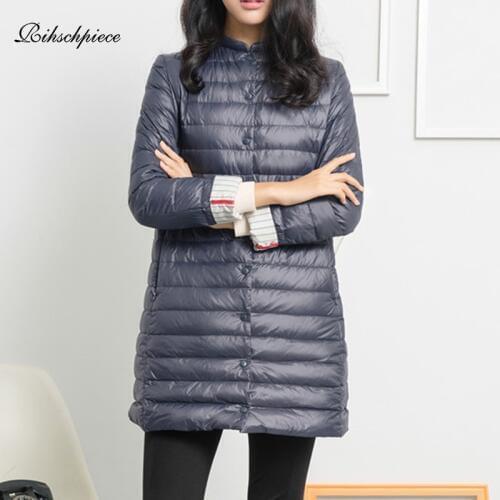 Rihschpiece 2018 Spring Ultra Light Duck Down Jacket Women Long Puffer Coat Oversize Casual Jackets RZF1456