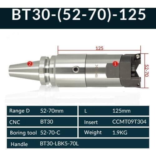 Handle BT30 and High precision RBH52-70 Twin-bit Rough smooth Boring Head cutter used for deep holes, for insert, boring tool