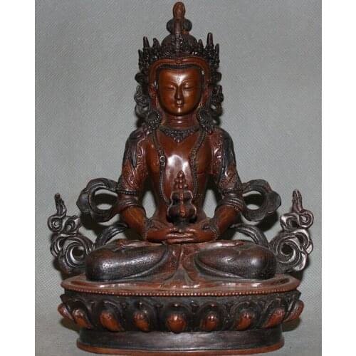 USPS to USA S2560 Tibet Tibetan Buddhism Purple Bronze Longevity Amitayus Goddess Buddha Statue
