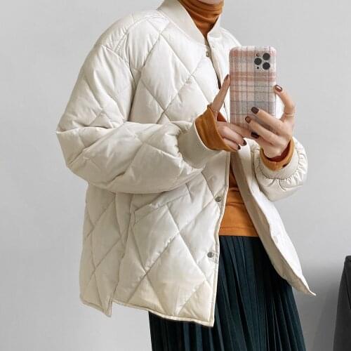 Thick Diamond-shaped Short Down Cotton Coat Women 2020 Winter Korean Casual Long Sleeve Single Breasted Puffer Jacket Women