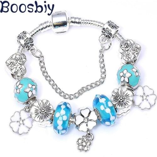 High Quality European Style Charm Bracelets With Flower Charm Beads Fit Original Brand Bracelet For Women Jewelry Gift