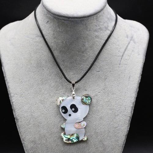 Natural Shell Pearl Necklace For Woman Panda Shape Large Size Classic Style Leather Rope 55 + 5cm Pendant 38*55mm