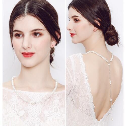 Dower me Back Necklace Bridal Summer Beach Pearls Link Chain Necklaces &Pendants Jewelry For Women