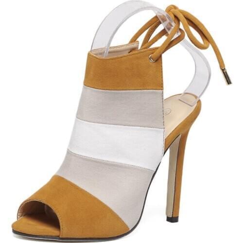 11.5CM Womens Shoes high-heeled shoes colorful color matching straps stiletto fish mouth sandals spring and summer large size