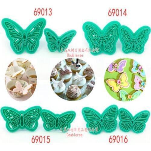 2pcs/Set Plastic Butterfly Embosser Cake Fondant Sugarcraft Cookie Decorating Cutters Biscuit Cake Mold Baking Tools K050