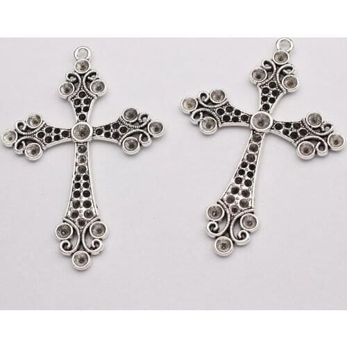 2PCS/lot Large Antique silver color Luck Religious Filigree Cross Charm Pendant DIY Necklace Jewelry Craft Accessories