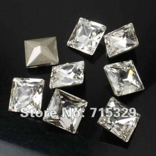 50pcs/lot 12mm Square crystal Clear Rhinestone Glass beads Point Backed Cell Phone Decoration