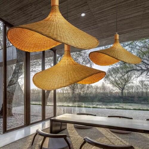 Modern hand woven bamboo lamp, used in restaurant, hotel, family, living room, attic, retro, custom straw hat, decorative lamp