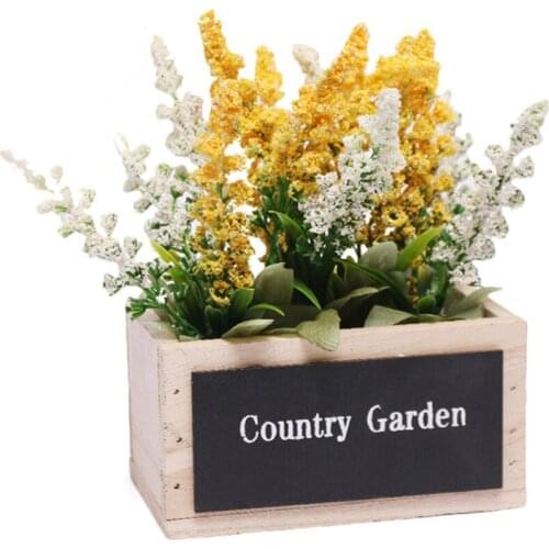 Lavender Potted Artificial Plant Fake Flower Wedding Table Centerpieces Plastic Wooden Box Desk Room Office Floral Decor