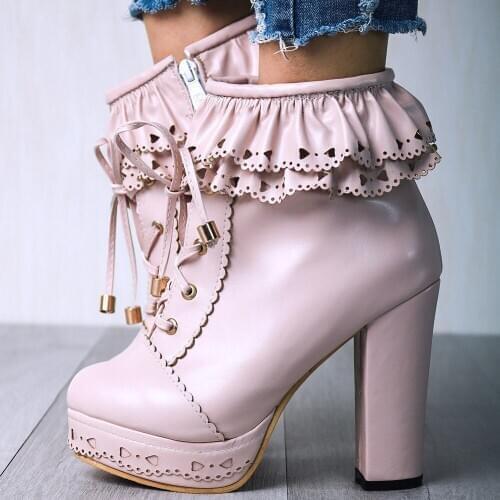 Big size 48 High Heels Women Shoes Sweet Lolita Platform Boots