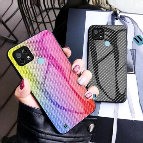 For Realme C21 C17 C15 C11 C3 Case Luxury Carbon Fiber Tempered Glass Cover For Realme GT V11 V5 V3 Case Coque Soft Bumper Shell