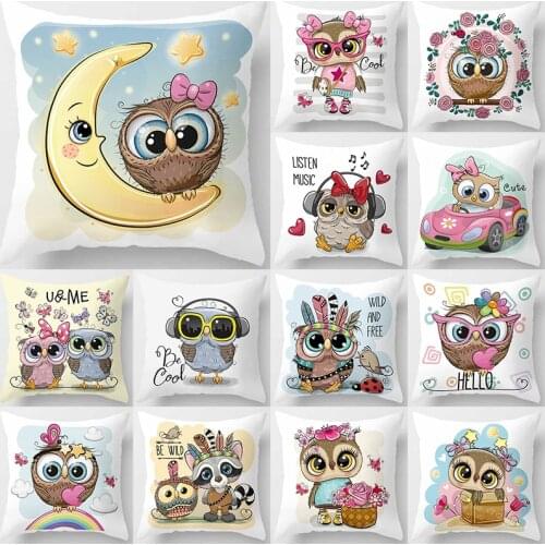 Cartoon Owl Animal Decorative Cushions Pillowcase Polyester Cushion Cover Throw Pillow 45*45 Sofa Decoration Pillowcover 40877