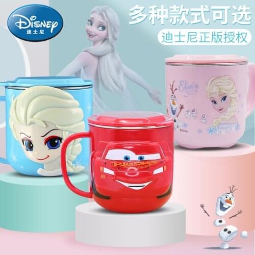 Disney Childrens Water Mugs Home Anti-drop Milk Mugs with calibration Stainless Steel Straight Drinking Mugs for Babies