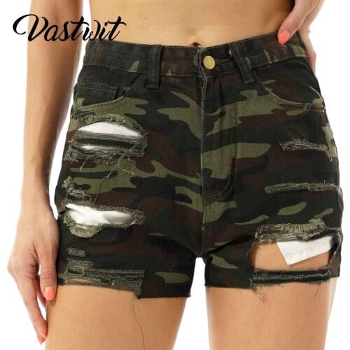 Camouflage Denim Shorts Women Fashion Hole High Waist Denim Shorts Summer Hot Jeans