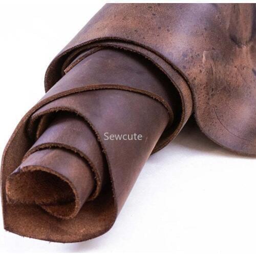 Coffe Brown Oil Tan Cowhide Leather Piece Pre-Cut Square Sheet Genuine Leather for Diy Leather Craft for Belt Wallet Bag Shoes