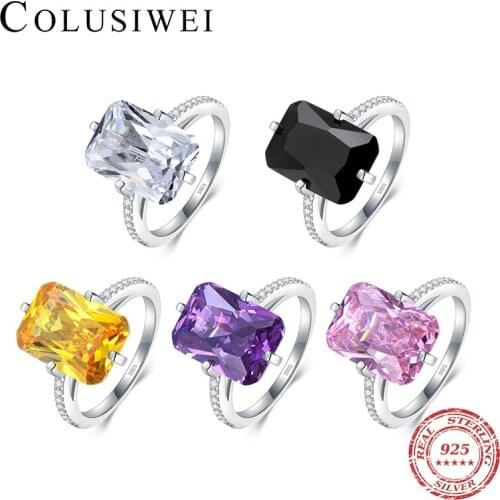 COLUSIWEI New 5 Color Radiant Cut Clear CZ 925 Sterling Silver Finger Ring for Women Wedding Engagement Ring Original Jewelry