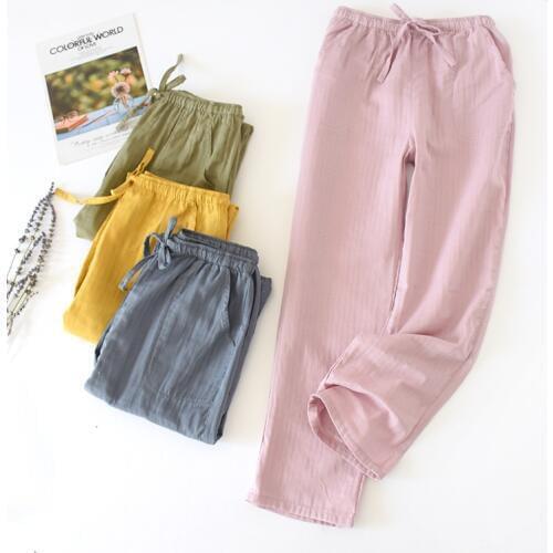 New Spring Pure Cotton Double Gauze Household Pants Solid Sleep Pants Length Long Pajama Bottom Lounge Length Summer Sleep Wear
