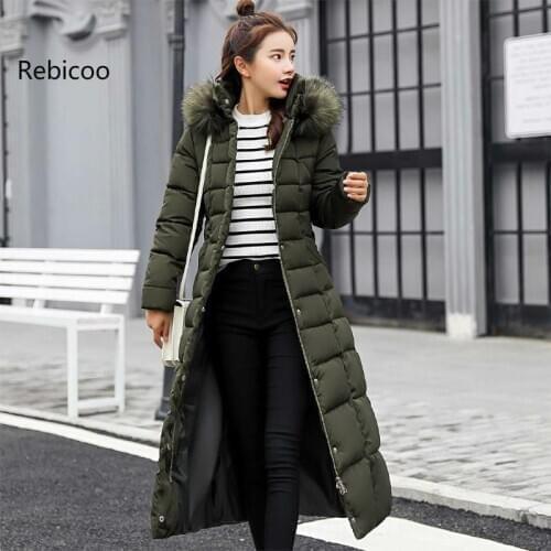 New Casual Winter Down Cotton Jackets Long Winter Jacket Women Fur Collar Parkas Female Slim Winter Warm Coat Womens