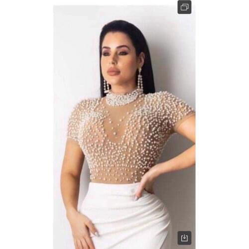 New Arrival High Quality Sexy Nude Mesh Beading Bodysuit Sexy Bikini Fashion Vintage Vstios