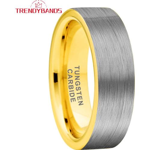 6MM Gold Tungsten Carbide Engagement Rings For Men Women Wedding Band Flat Brushed Finish Comfort Fit