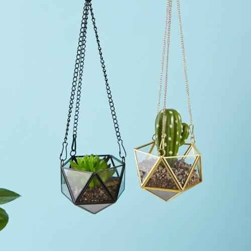 Hanging Glass Terrarium Geometric Diamond Shape Plant Holder Container Wall Planter Flower Pot Windowsill Decoration