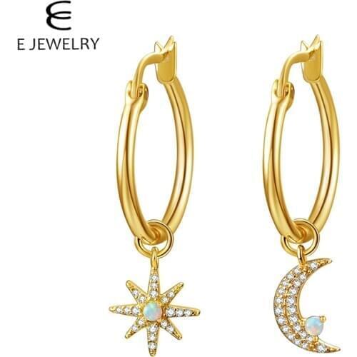 E Gold Color Huggie Hoop Earrings Moon Star Love Heart Cross Charms with Opal Cubic Zirconia Dangle Earring Jewelry 2020