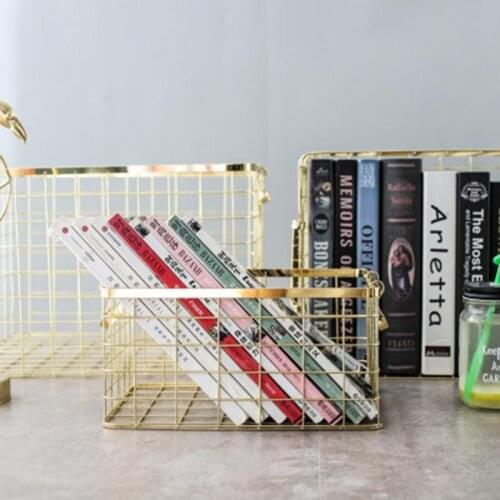 Nordic Metal Rose Gold Storage Basket Home Office Desk Book Magazine Storage Basket Kitchen Bathroom Sundries Snacks Organizer