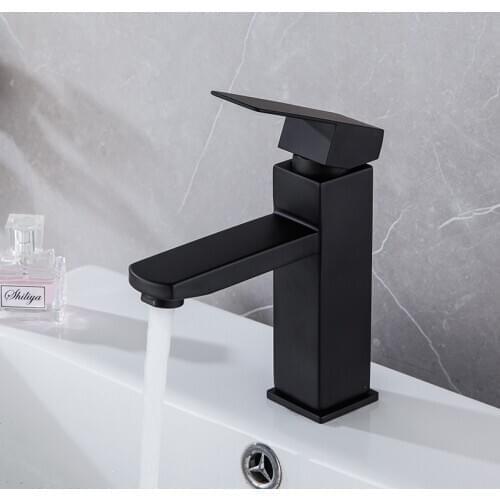 Stainless Steel Basin Mixer Bathroom Accessories Tap Bathroom Sink Basin Water Tap Square Black Bathroom Faucets CN(Origin)
