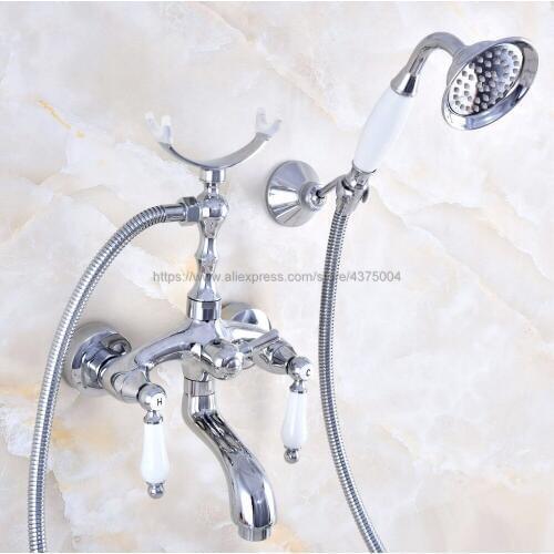 Bathtub Faucets Wall Mounted Polished Chrome Bathtub Faucet With Hand Shower Bathroom Bath Shower Faucets Nna747