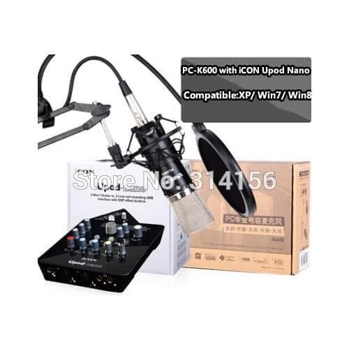 Takstar PC-K600 Recording Microphone with ICON upod nano Sound card professional for studio Recording, chat room,broadcasting