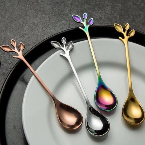 Vintage Exquisite Branch Shape Small Coffee Spoon Royal Style Flatware for Snacks Kitchen Dining Bar Mini Dessert Spoon
