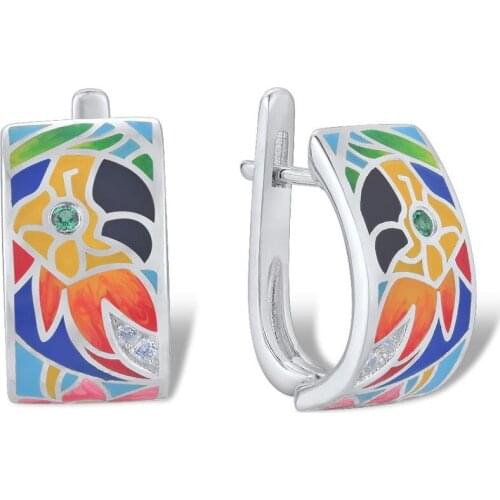 Vintage Jewelry 925 Ssterling Silver Zircon Earrings for Women Boho Multicolour Enamel Cocktail Ear Stud Earing Lover Gift