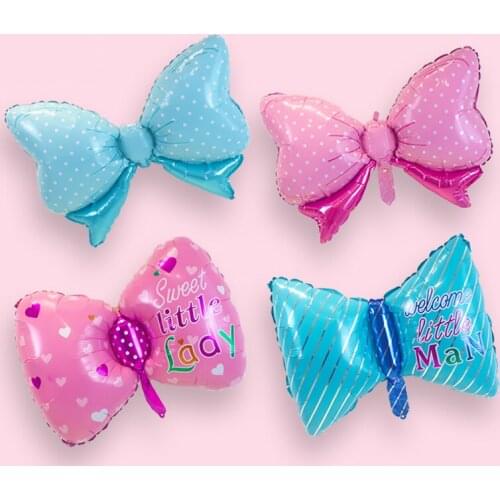 1pcs Baby Shower Foil Balloons Boy Girl Pink Blue Bowknot Shape Balloon Gender Reveal Baptism Party Decoration Gift Balls Decor