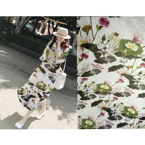 High-quality Fabric Sewing Flax Fabric Woven Material For Curtains upholstery fabric Blous Dress calico leaf Lotus Japan tissu