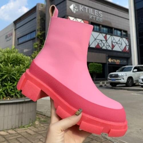 Thick Sole Ankle Boots Women Real Leather Zipper Platform Shoes Runway Autumn Winter Short Boots Female Fashion Casual Shoes