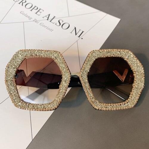 Western style exaggerated glasses sunglasses with diamond sunglasses for women fashion new model