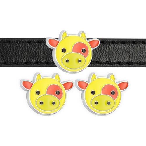10PCS 8mm Alloy Enamel Yellow Cow Slide Charms Slide Beads DIY 8mm Hole Bracelets Wristbands,Belt Straps Pet Name Collar