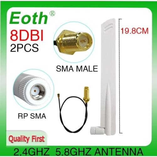 2pcs 2.4GHz 5GHz 5.8Ghz Antenna real 8dBi RP-SMA Dual Band 2.4G 5G 5.8G wifi Antena aerial SMA female +21cm RP-SMA Pigtail Cable