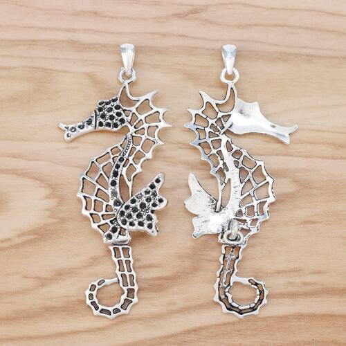 2 Pieces Tibetan Silver Large Seahorse Hippocampus Sea Life Charms Pendants for Necklace Jewellery Making 94x39mm