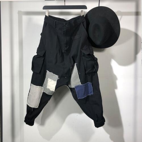 20ss Owen Seak Men Casual Cross Pants High Street Patchwork Construction Style Cargo Male Pants Sweatpants Spring Harem Pants