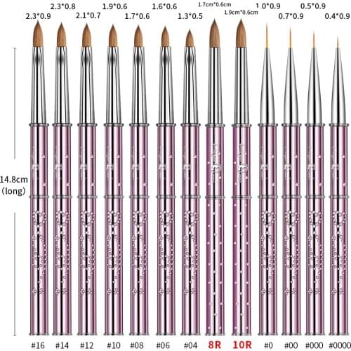 Acrylic Nail Brush Crimped 100% Kolinsky Sable Poly Nail Gel Brush Manicure Brush Round Pink Nail Brush