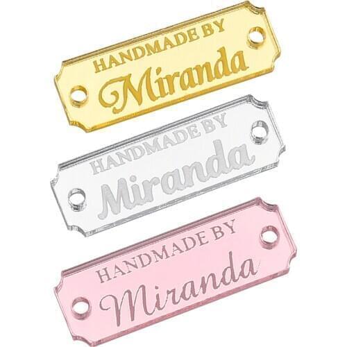 Personalized Hand Made Tags Clothing DIY Gift Rectangle Acrylic Handcraft Label for Handmade Clothes Name Customize Rectangle