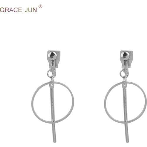 GRACE JUN Copper Material Circle Geometric Clip on Earrings No Pierced for Girl Student Party Simple Cuff Earrings Korea Style