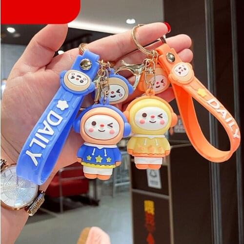 Key Chain Female Cartoon Lovely Lovers Key Ring Earphone Juvenile Soft Glue Car Pendant Drop Glue Accessories