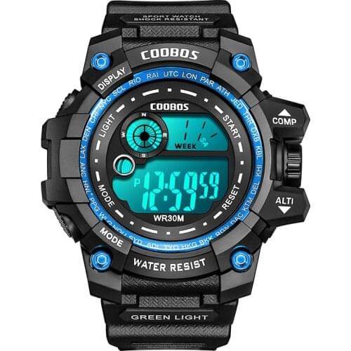 High Quality Sports Kids Boys Watches Waterproof Led Cool Luminous Digital Watch Mens Alarm Stop Watch Week Display Clocks New