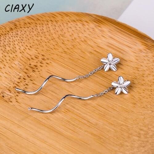 CIAXY 925 Sterling Silver Frangipani Flower Earrings for Women Wave Ear Line Mini Long Earrings Fashion Jewelry Party Gifts