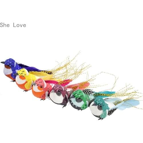 Chzimade Random Color Decorative Fake Foam Feather Bird Artificial Ornamental Birds With Claw For Home Wedding Christmas Decor